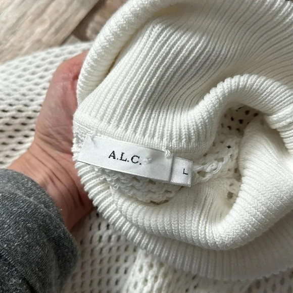 A.L.C. Sweater Womens large White Jones Open Knit cropped Turtleneck - Picture 5 of 8